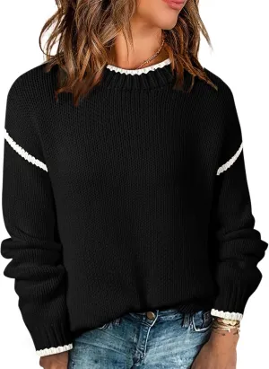 SHEWIN Womens Sweaters Crewneck Long Sleeve Knit Pullover Sweater Casual Fall Tops for Women 2024