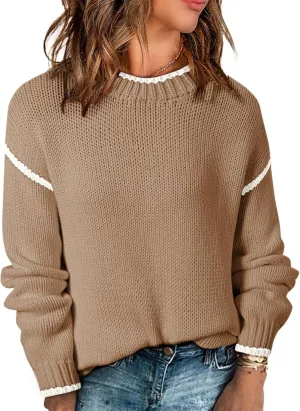 SHEWIN Womens Sweaters Crewneck Long Sleeve Knit Pullover Sweater Casual Fall Tops for Women 2024