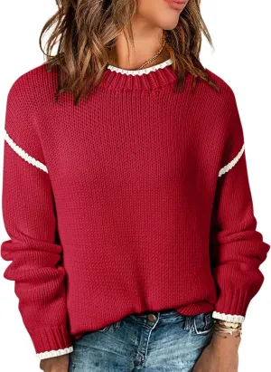 SHEWIN Womens Sweaters Crewneck Long Sleeve Knit Pullover Sweater Casual Fall Tops for Women 2024