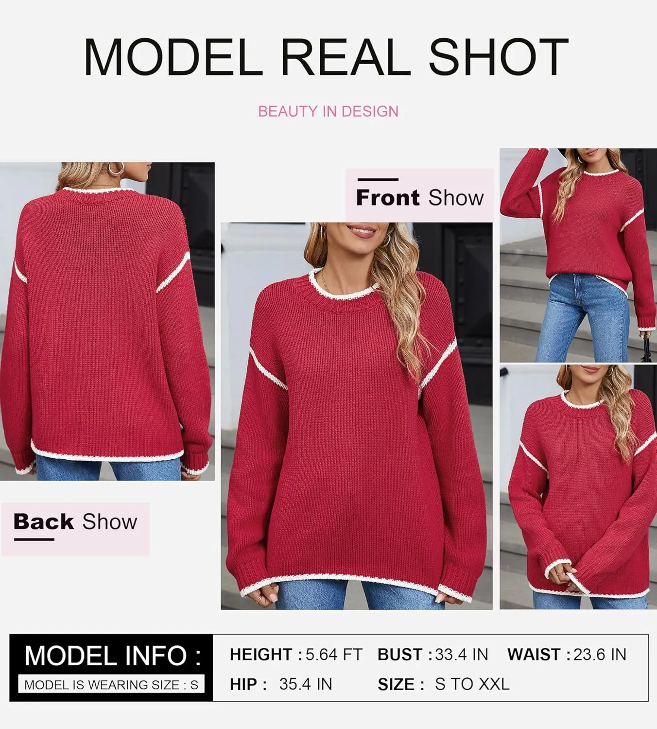 SHEWIN Womens Sweaters Crewneck Long Sleeve Knit Pullover Sweater Casual Fall Tops for Women 2024