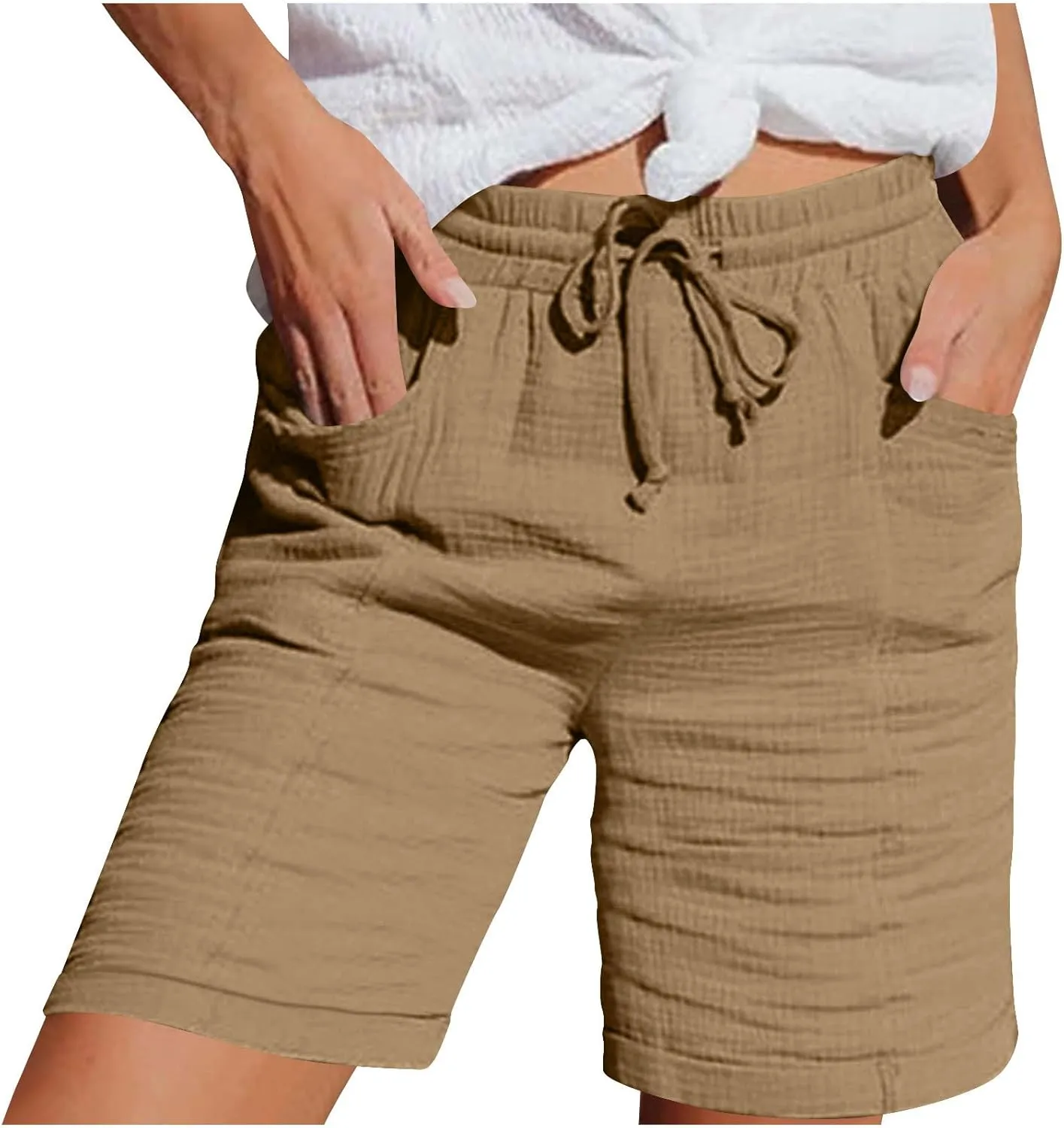 Shorts for Women Casual Summer Wide Leg Loose Fit High Waisted Elastic Lightweight Drawstring Comfy with Pockets