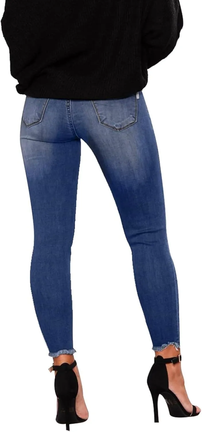Skinny Jeans for Women Mid Rise Ripped Stretchy Jeans Pull On Dress Work Pants Tummy Control Jeggings with Pockets