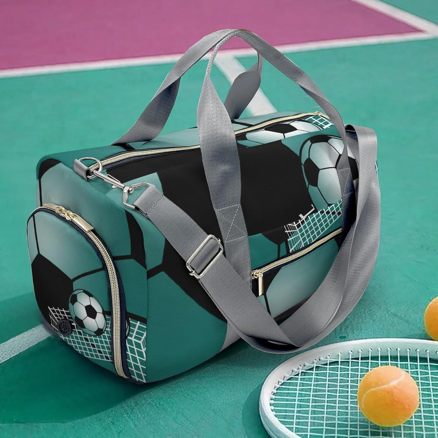 Soccer Ball Gym Hunter Duffle Bag for Travel, Weekender Bag with Shoe Compartment, Carry On Overnight Bag Gym Bag Hospital Bags