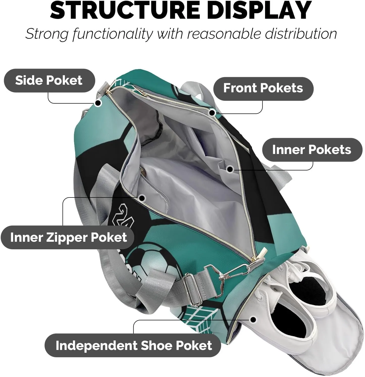 Soccer Ball Gym Hunter Duffle Bag for Travel, Weekender Bag with Shoe Compartment, Carry On Overnight Bag Gym Bag Hospital Bags
