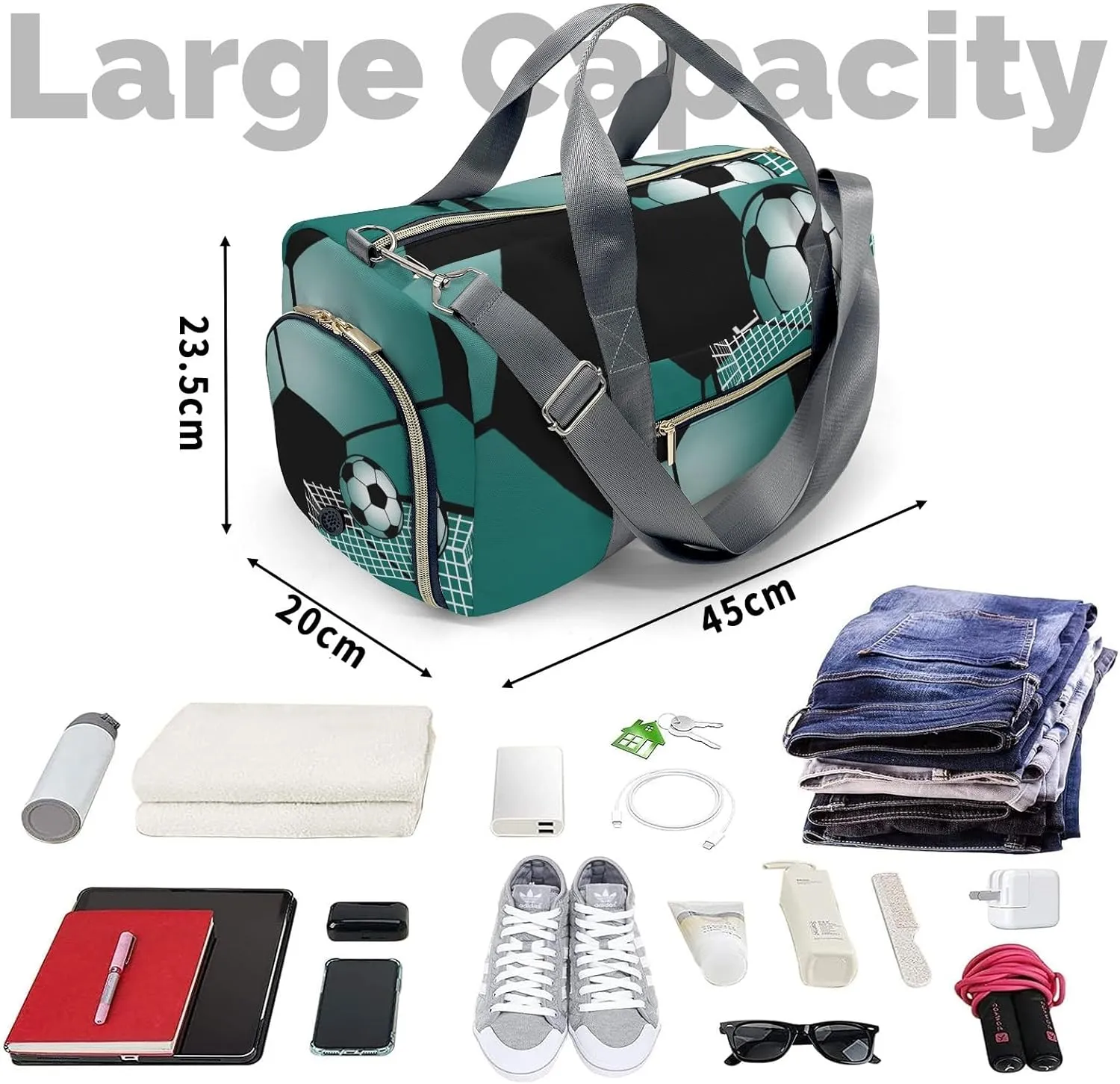 Soccer Ball Gym Hunter Duffle Bag for Travel, Weekender Bag with Shoe Compartment, Carry On Overnight Bag Gym Bag Hospital Bags