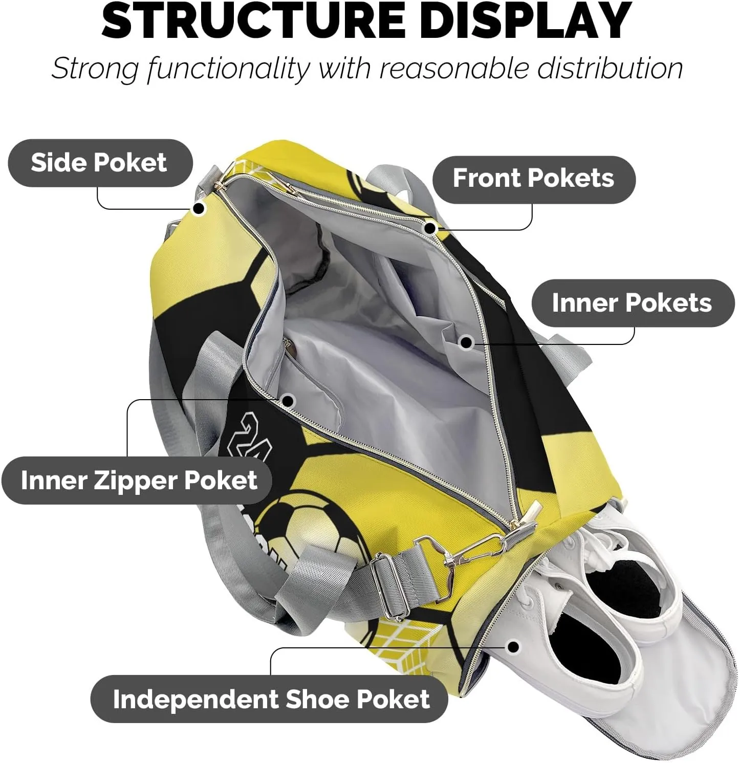 Soccer Ball Gym Lemon Travel Duffel Bag,Sports Tote Gym Bag,Shoulder Weekender Overnight Bag for Women
