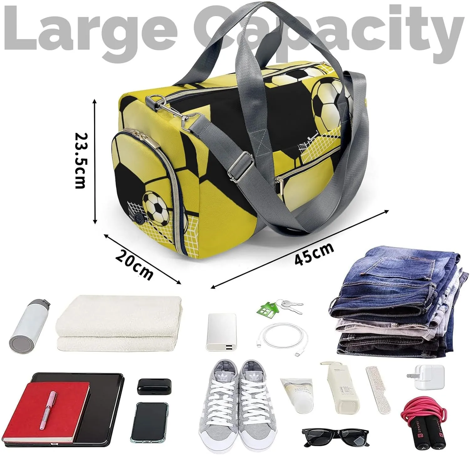 Soccer Ball Gym Lemon Travel Duffel Bag,Sports Tote Gym Bag,Shoulder Weekender Overnight Bag for Women