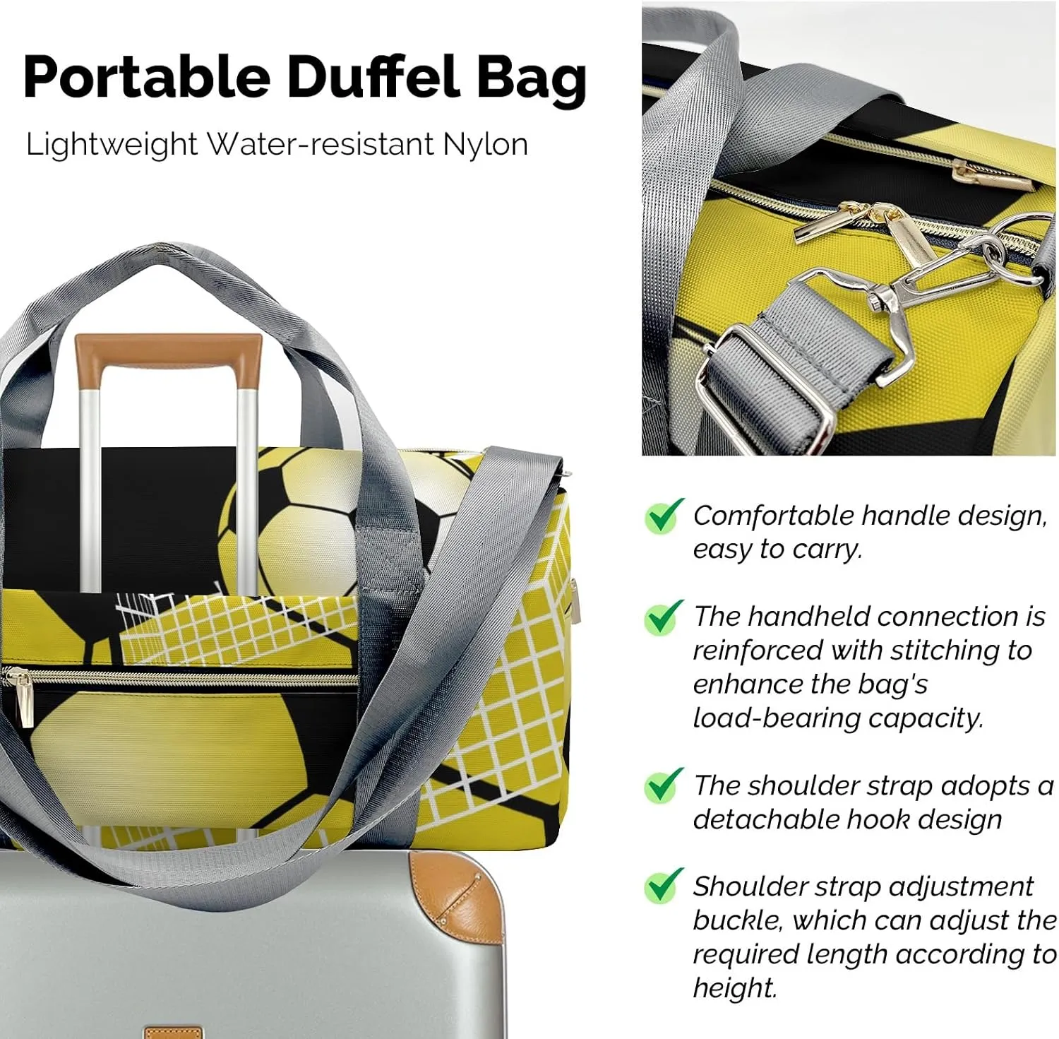 Soccer Ball Gym Lemon Travel Duffel Bag,Sports Tote Gym Bag,Shoulder Weekender Overnight Bag for Women