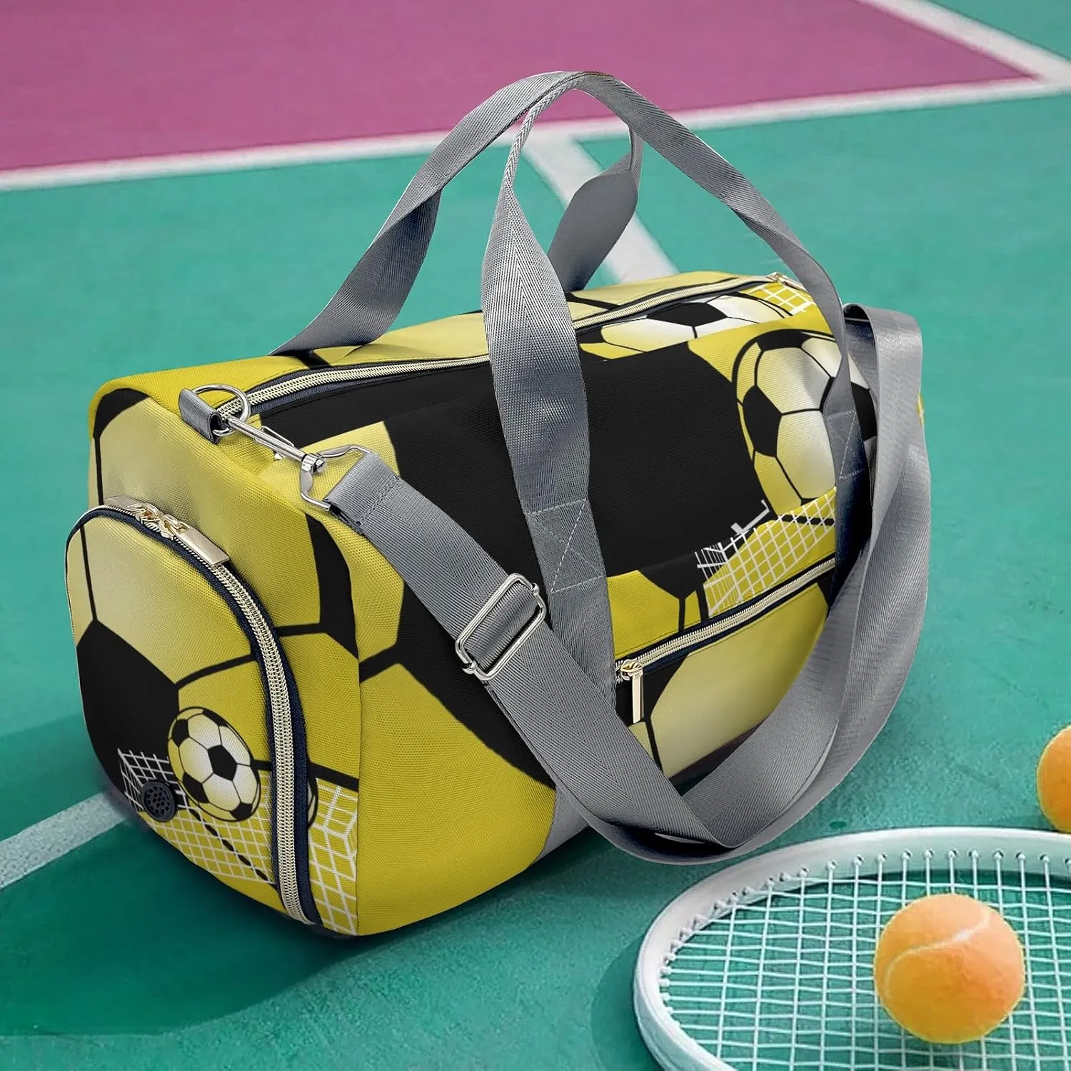 Soccer Ball Gym Lemon Travel Duffel Bag,Sports Tote Gym Bag,Shoulder Weekender Overnight Bag for Women