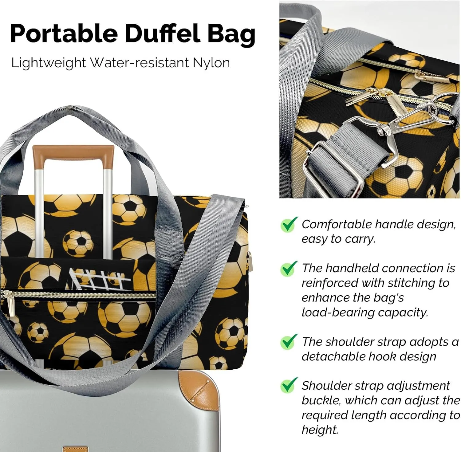 Soccer Ball Player Team Waterproof Travel Duffel Bag for Men and Women with Shoe Compartment