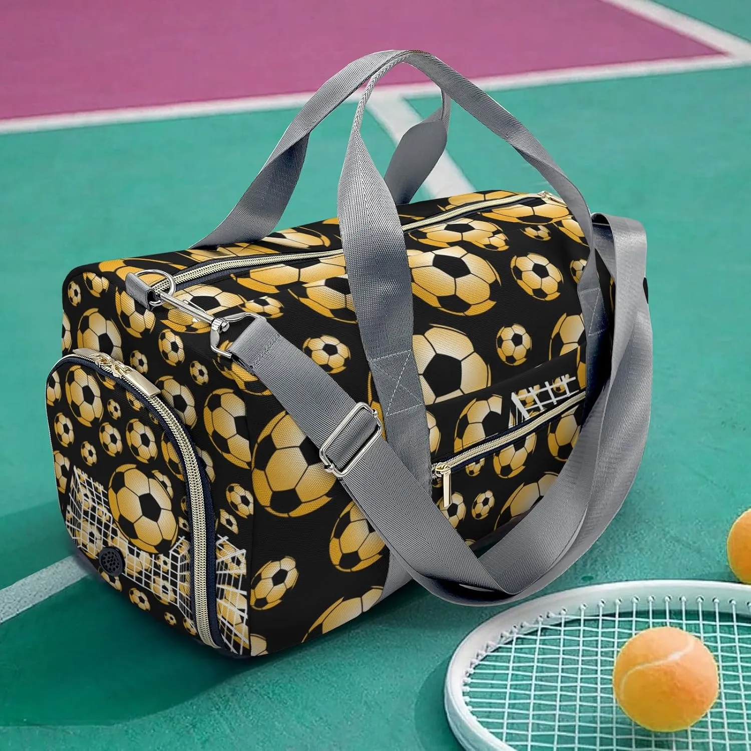 Soccer Ball Player Team Waterproof Travel Duffel Bag for Men and Women with Shoe Compartment