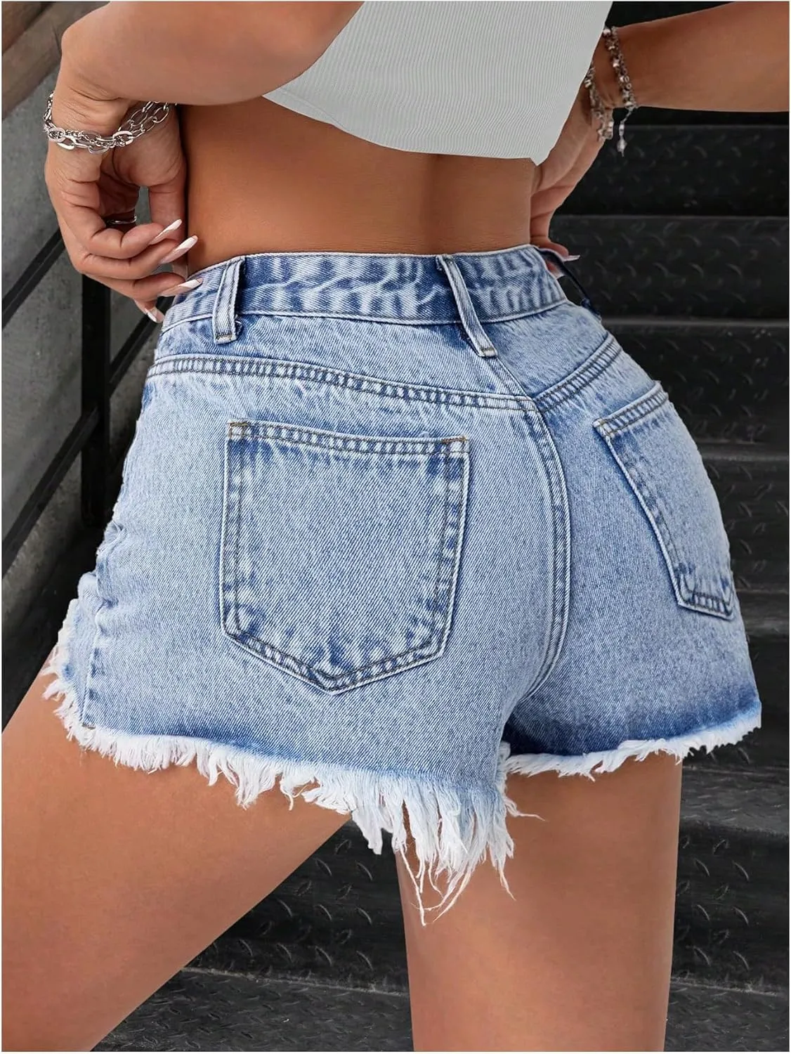 SOLY HUX Women's Ripped Raw Hem Jean Shorts Vintage High Waisted Mini Denim Shorts Streetwear