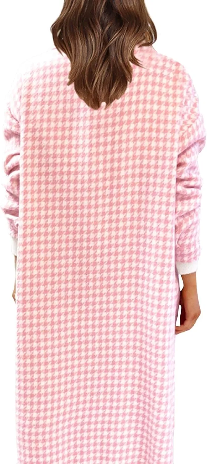 SOMTHRON Women's Casual Wool Blend Brushed Plaid Shirt Jacket Loose Fit Button Down Long Trench Shacket Coat