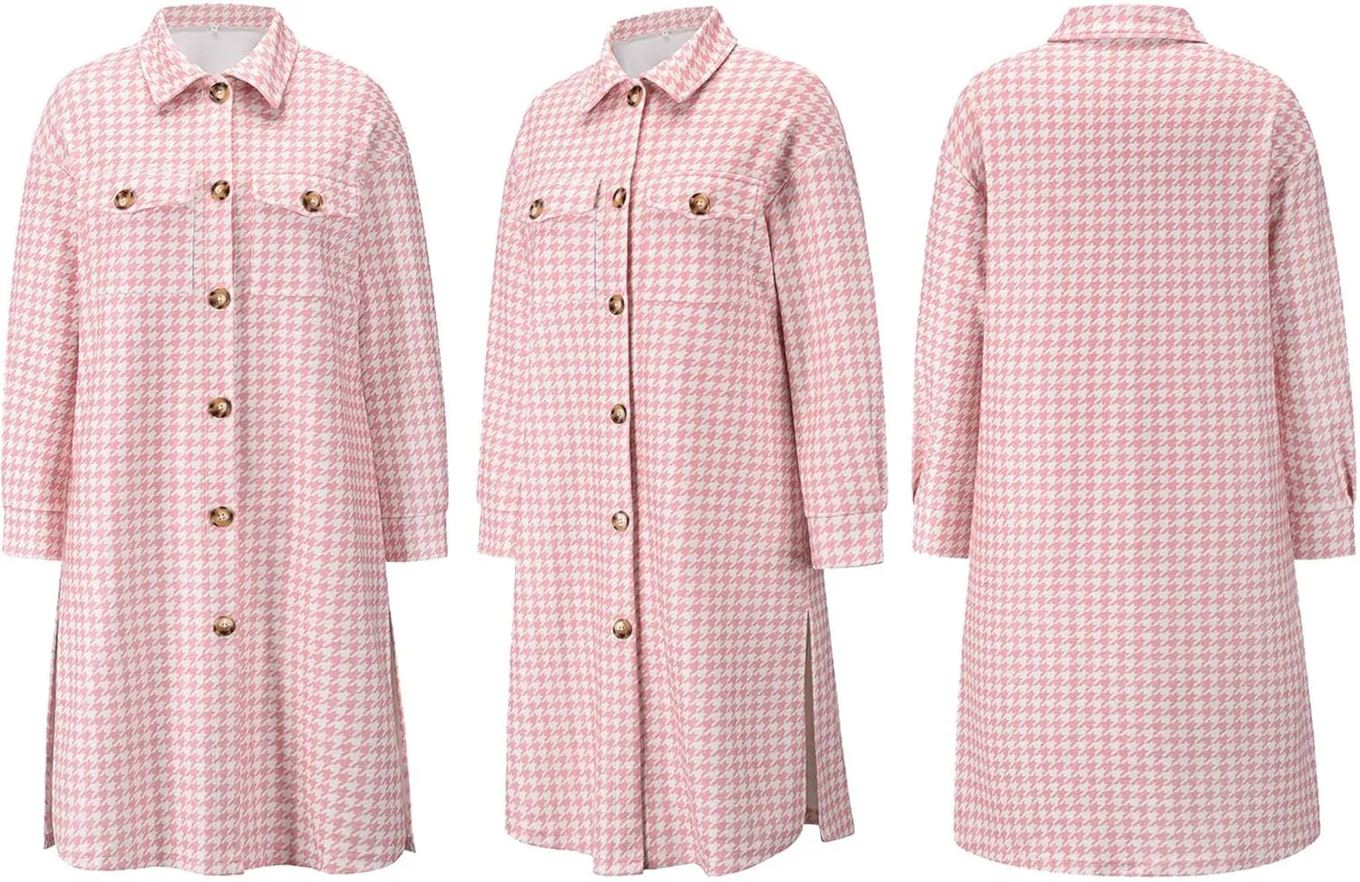 SOMTHRON Women's Casual Wool Blend Brushed Plaid Shirt Jacket Loose Fit Button Down Long Trench Shacket Coat