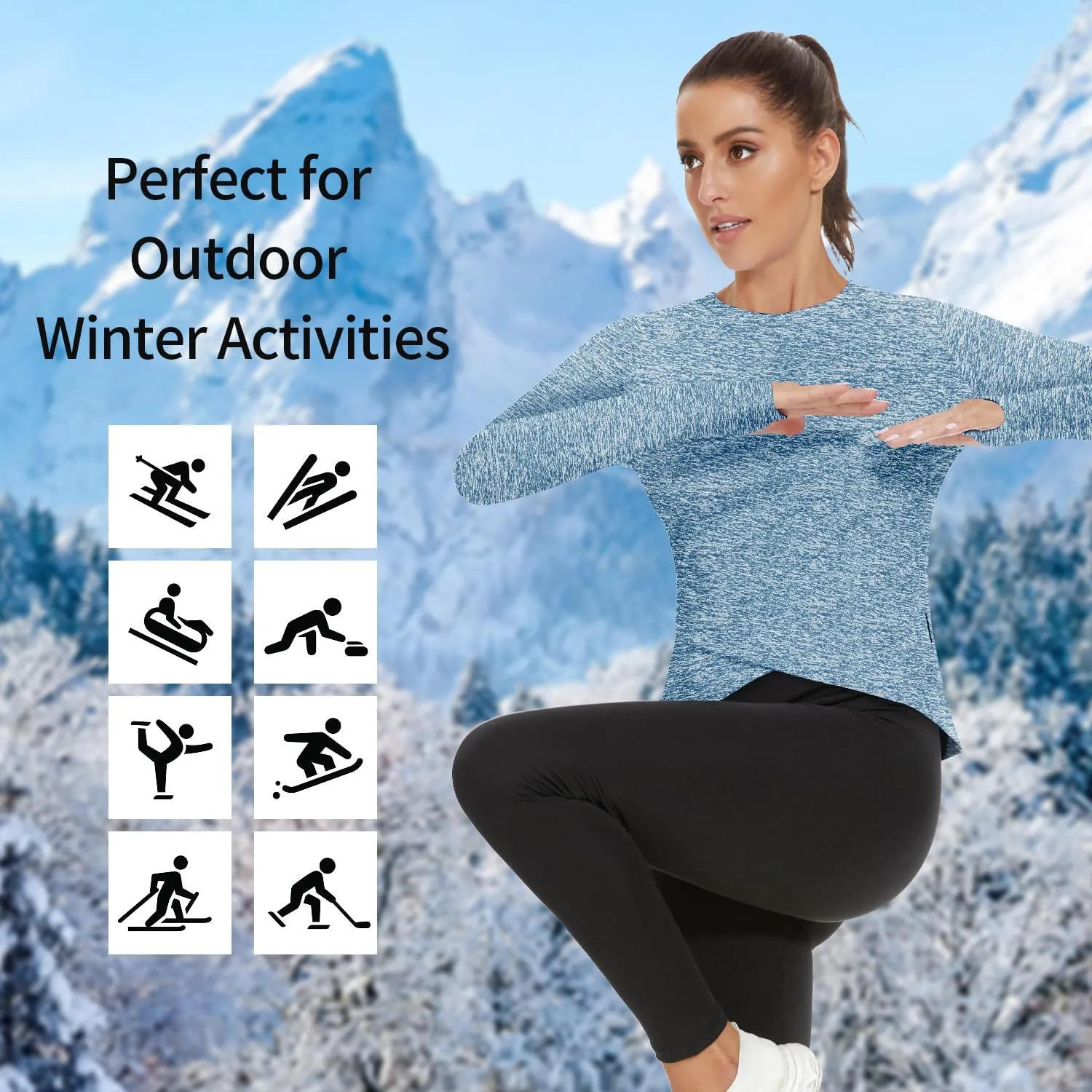 Soneven Women's Long Sleeve Thermal Running Shirts Compression Workout Tops Cross Hem Athletic Yoga Shirts with Thumbholes