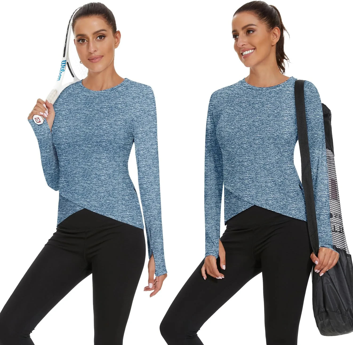Soneven Women's Long Sleeve Thermal Running Shirts Compression Workout Tops Cross Hem Athletic Yoga Shirts with Thumbholes