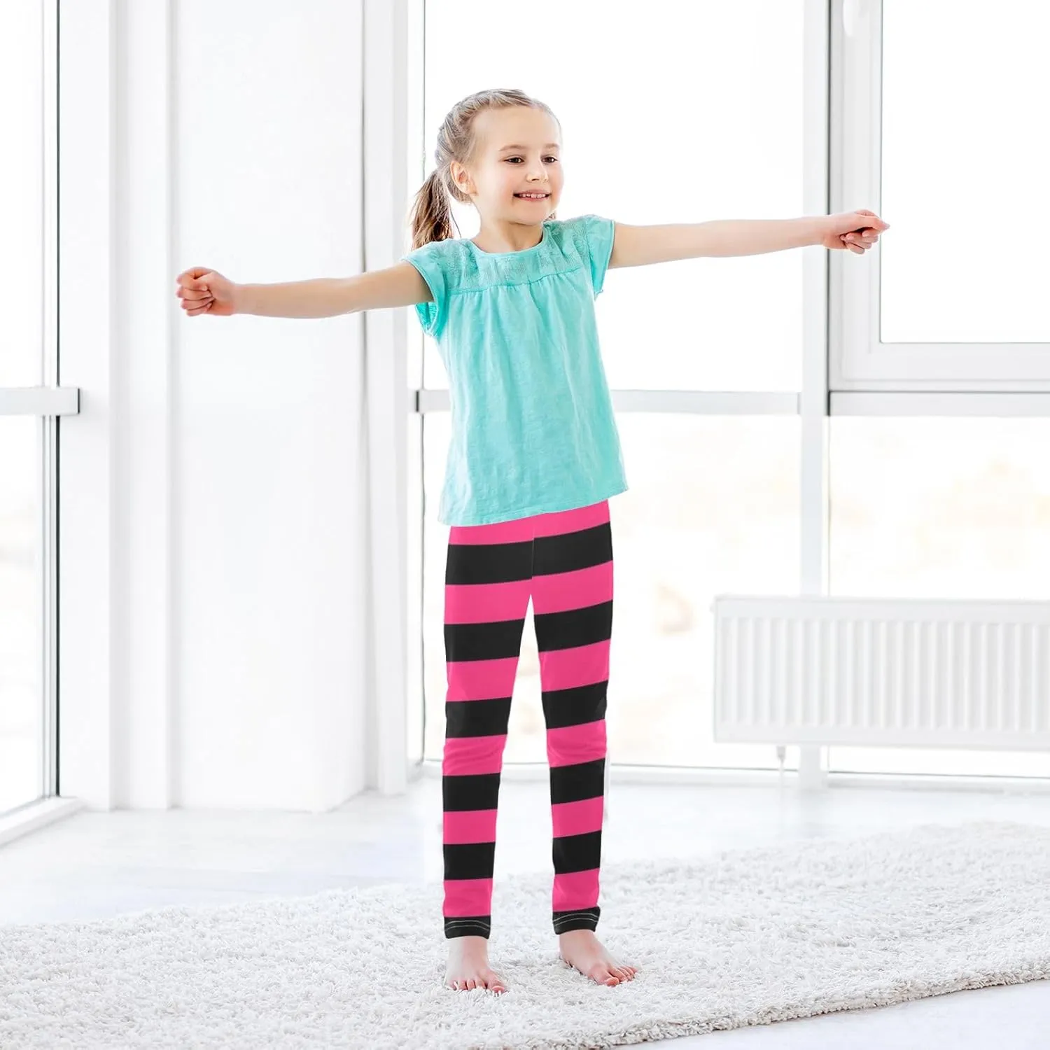 Striped Leggings for Girls Yoga Dance Pants Stretch High Waisted Ankle Length Tights Kids Leggings
