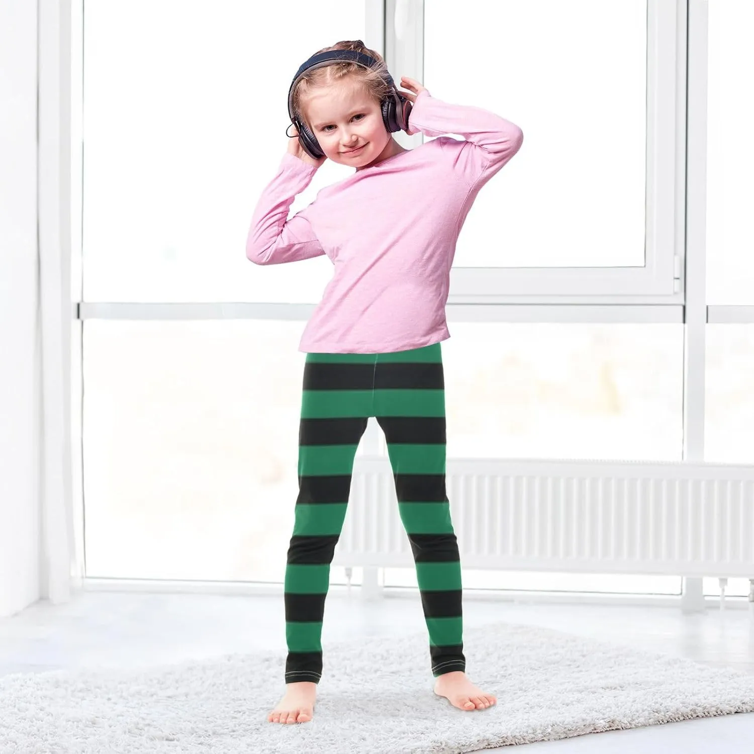 Striped Leggings for Girls Yoga Dance Pants Stretch High Waisted Ankle Length Tights Kids Leggings