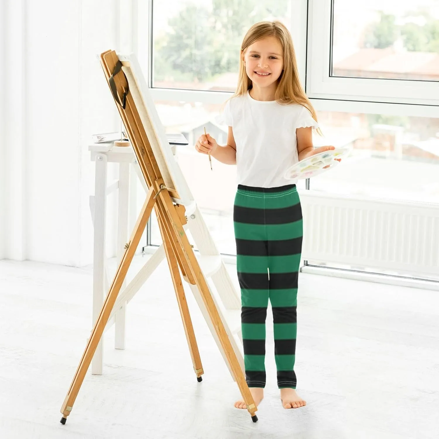 Striped Leggings for Girls Yoga Dance Pants Stretch High Waisted Ankle Length Tights Kids Leggings