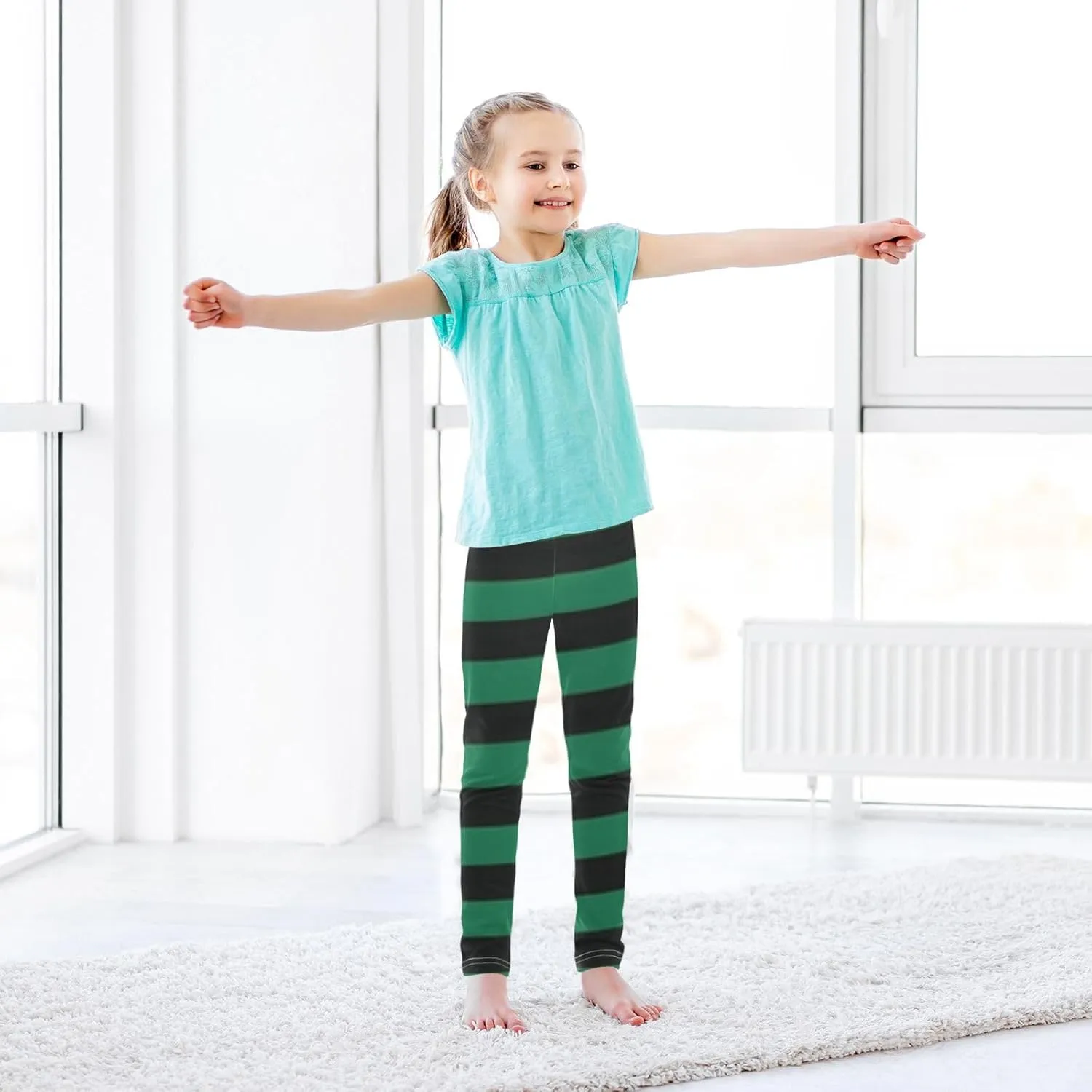 Striped Leggings for Girls Yoga Dance Pants Stretch High Waisted Ankle Length Tights Kids Leggings