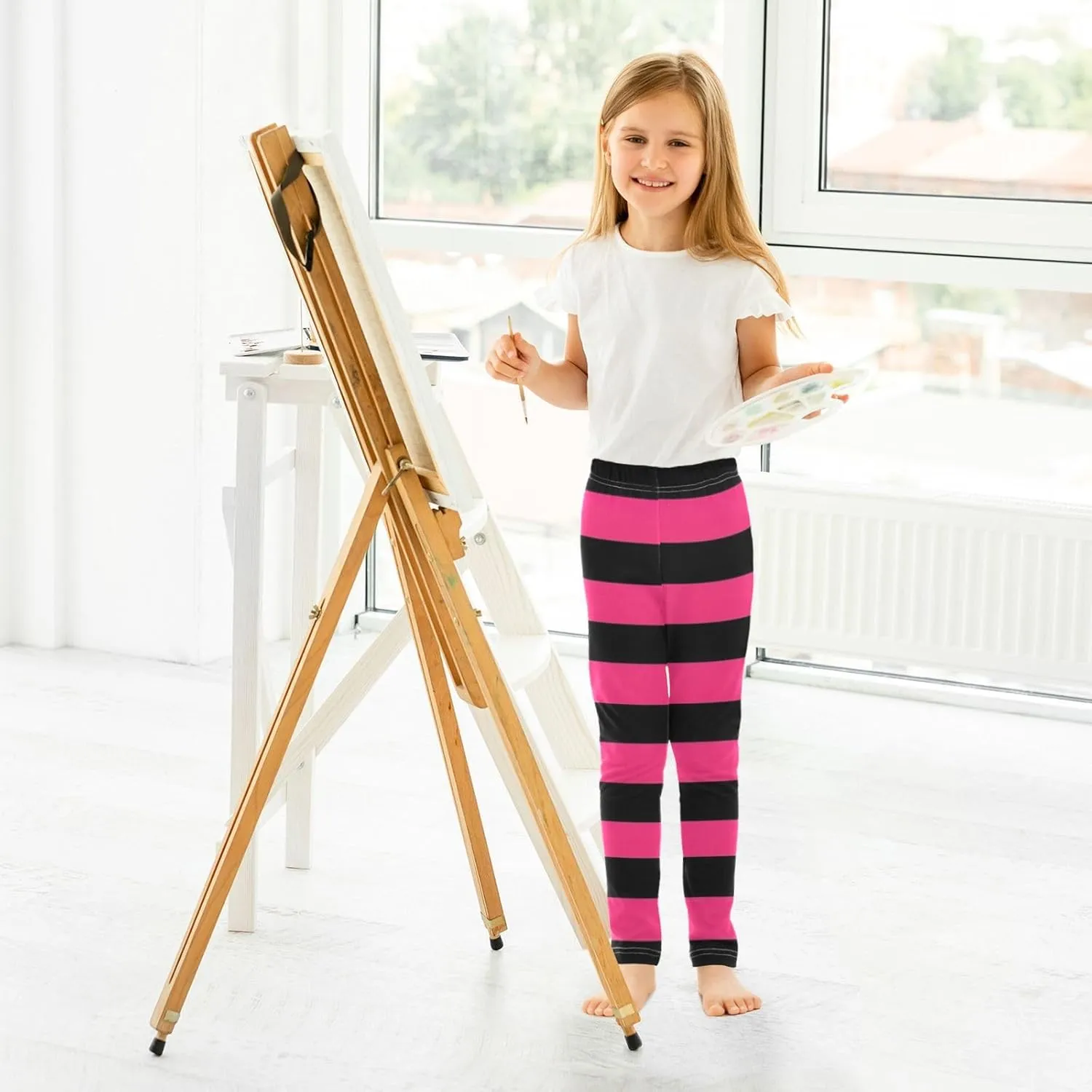 Striped Leggings for Girls Yoga Dance Pants Stretch High Waisted Ankle Length Tights Kids Leggings