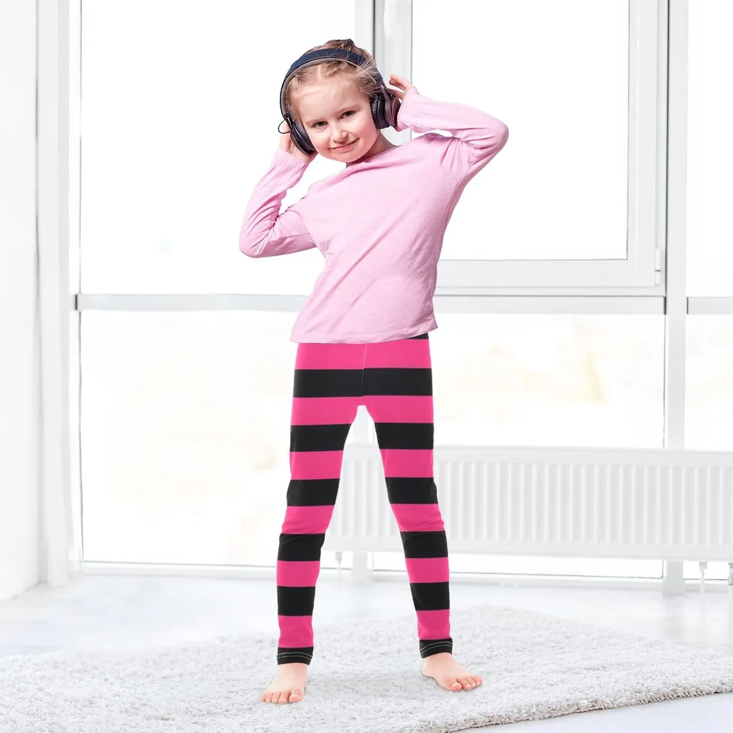 Striped Leggings for Girls Yoga Dance Pants Stretch High Waisted Ankle Length Tights Kids Leggings
