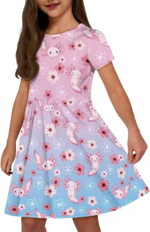 Summer Knee-Length Dresses for Girls 2-14 Years Old Machine Washable and Wrinkle-Resistant
