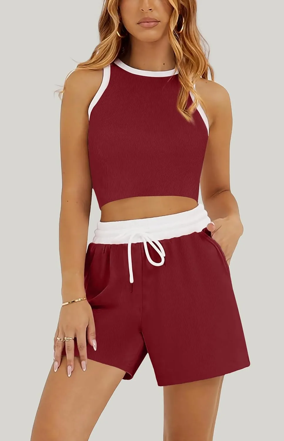 Summer Two Piece Sets for Women Lounge Sets Sleeveless Crop Top and High Waist Shorts 2 Piece Outfits Tracksuits