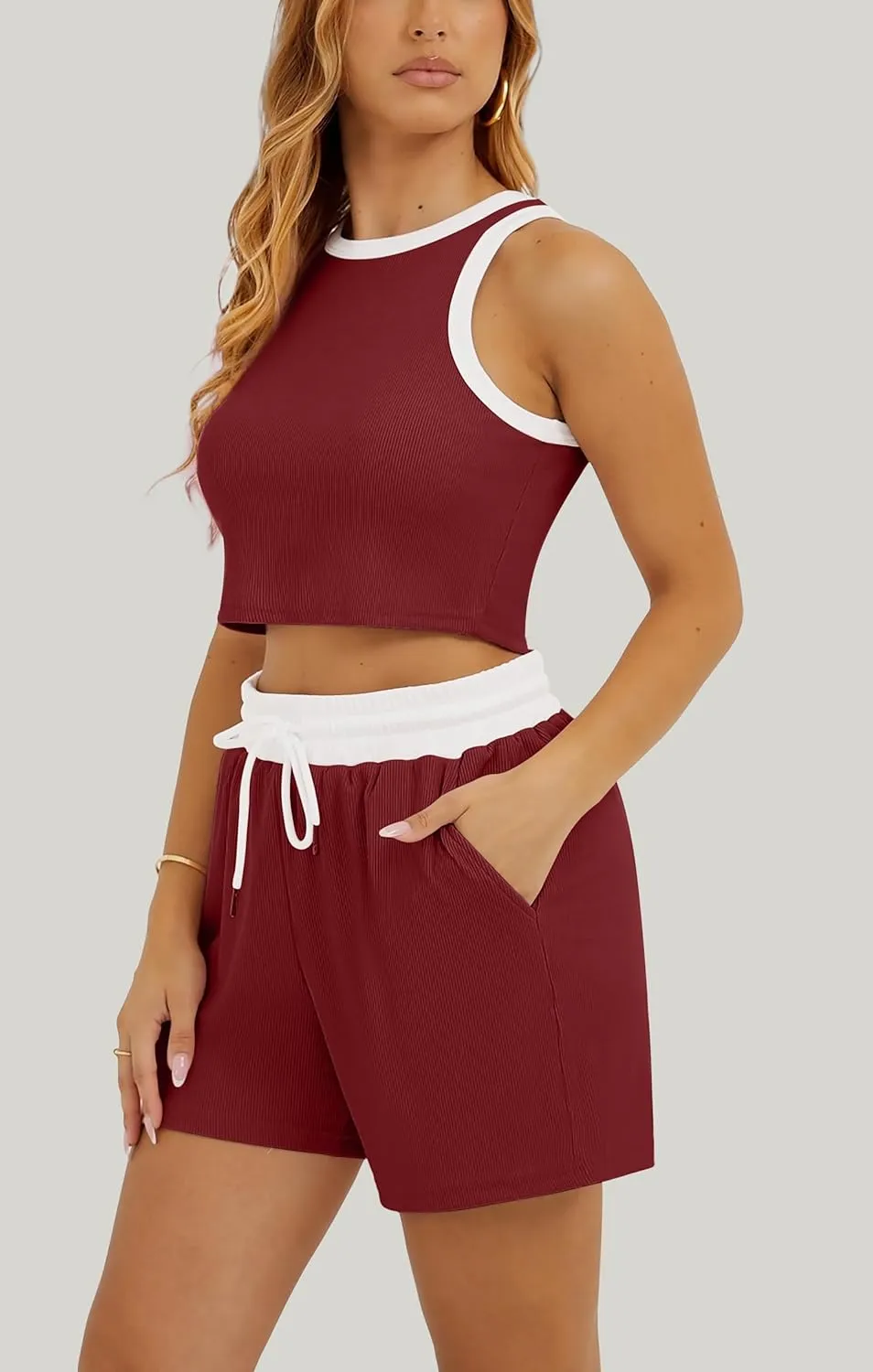 Summer Two Piece Sets for Women Lounge Sets Sleeveless Crop Top and High Waist Shorts 2 Piece Outfits Tracksuits