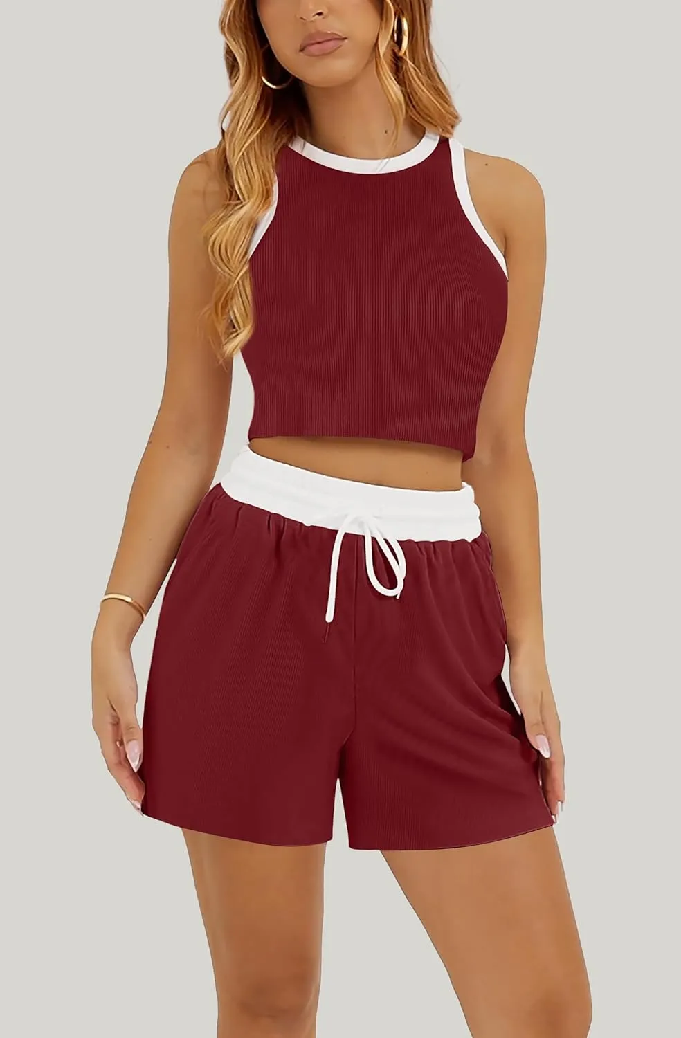 Summer Two Piece Sets for Women Lounge Sets Sleeveless Crop Top and High Waist Shorts 2 Piece Outfits Tracksuits