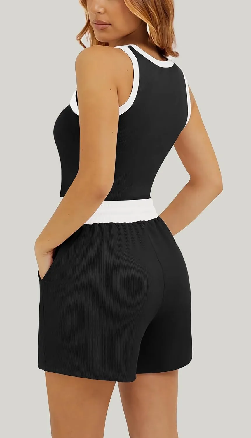 Summer Two Piece Sets for Women Lounge Sets Sleeveless Crop Top and High Waist Shorts 2 Piece Outfits Tracksuits