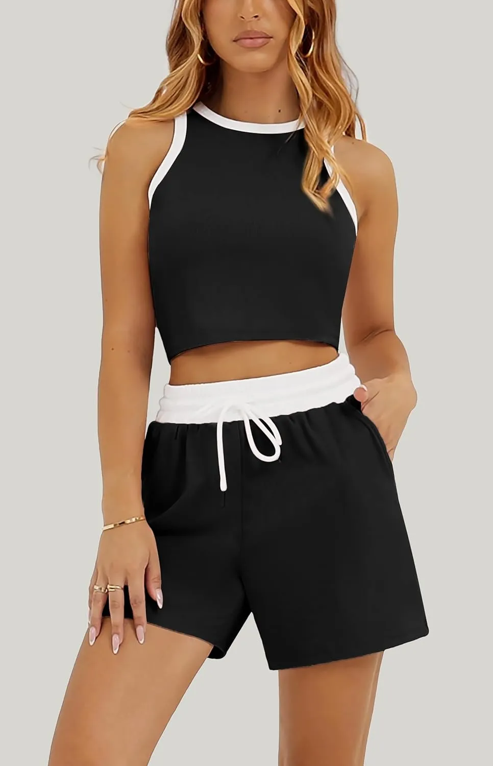 Summer Two Piece Sets for Women Lounge Sets Sleeveless Crop Top and High Waist Shorts 2 Piece Outfits Tracksuits