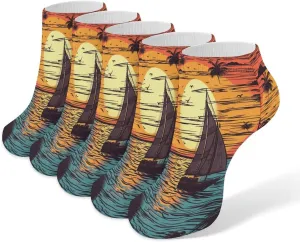 Sunset And Sailboat 5 Pairs Ankle Socks Comfort Athletic Socks Low Cut Breathable Casual Sock for Unisex