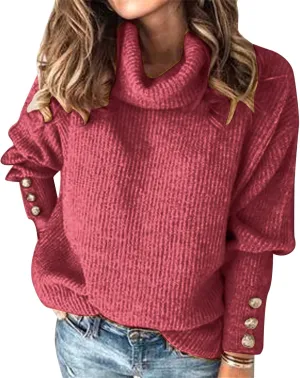 Sweaters for Women Oversized Long Sleeve Turtleneck Ribbed Knit Tops Soild Color Casual Pullover Fall Winter Tshirt