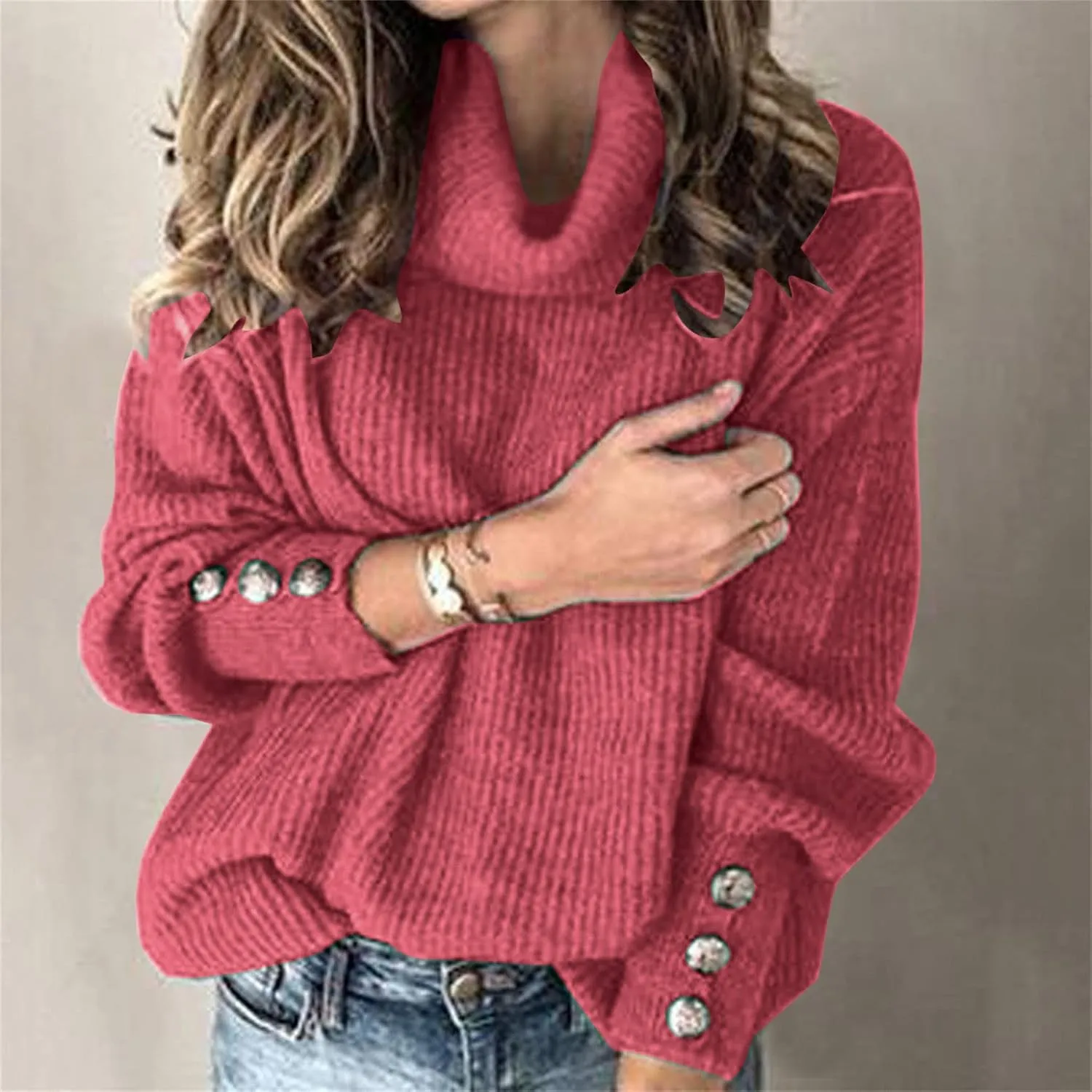 Sweaters for Women Oversized Long Sleeve Turtleneck Ribbed Knit Tops Soild Color Casual Pullover Fall Winter Tshirt