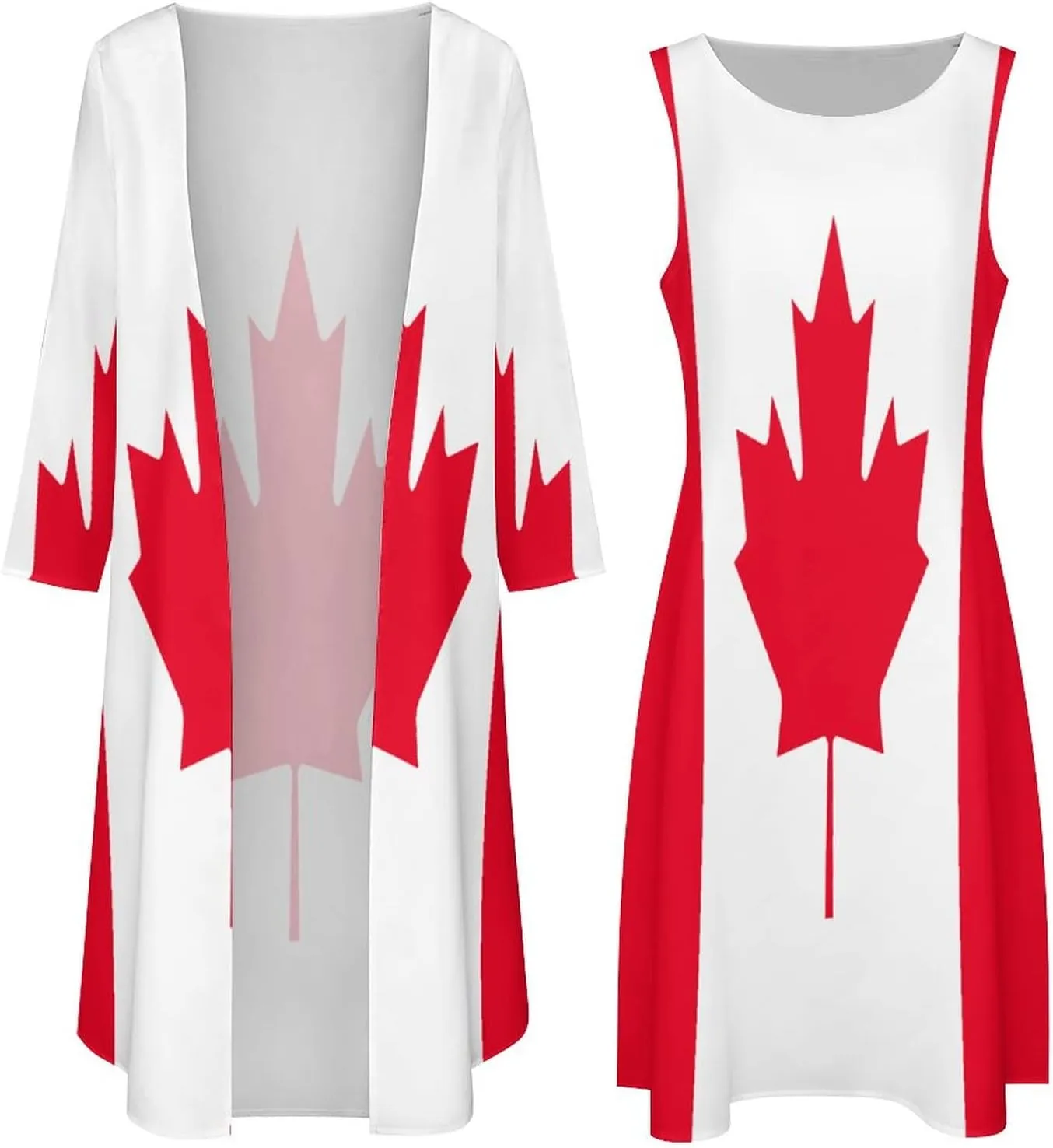 TAIZIYEAH Dress Suit Canada Flag Women's Summer Casual Loose Dress Long Dress Short Sleeve for Girls Fashion Skirts L