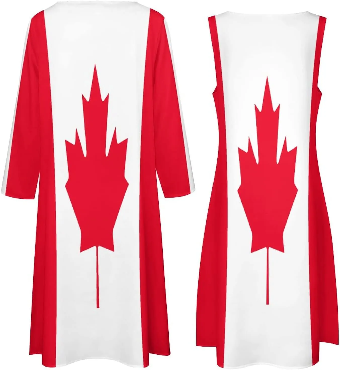 TAIZIYEAH Dress Suit Canada Flag Women's Summer Casual Loose Dress Long Dress Short Sleeve for Girls Fashion Skirts L