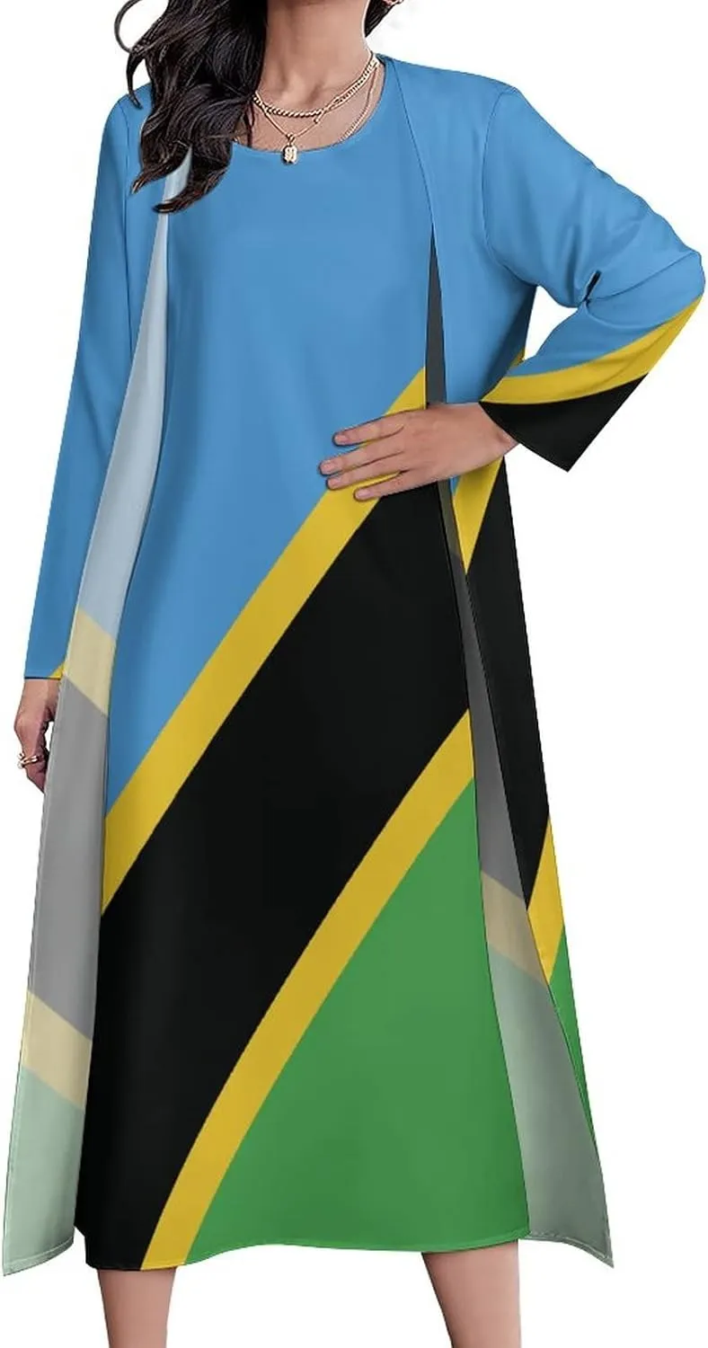 TAIZIYEAH Dress Suit Elegant Casual Long Dress Tanzania Flag Girls Summer Sunshine Beach Skirts for Womens XL