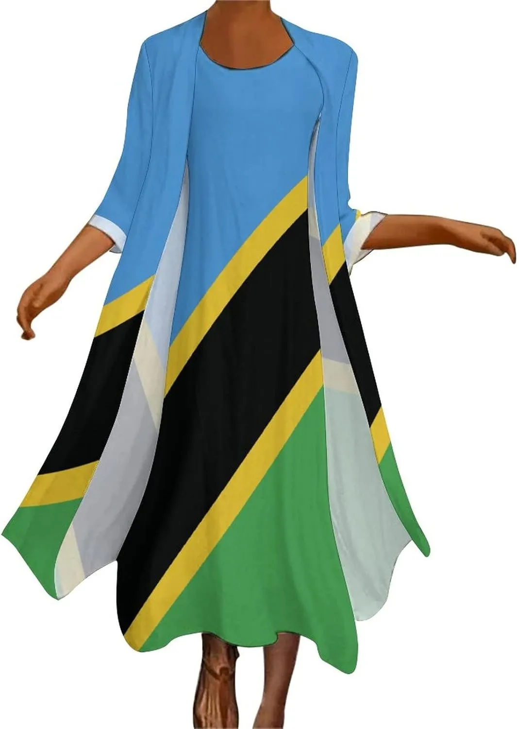 TAIZIYEAH Dress Suit Elegant Casual Long Dress Tanzania Flag Girls Summer Sunshine Beach Skirts for Womens XL