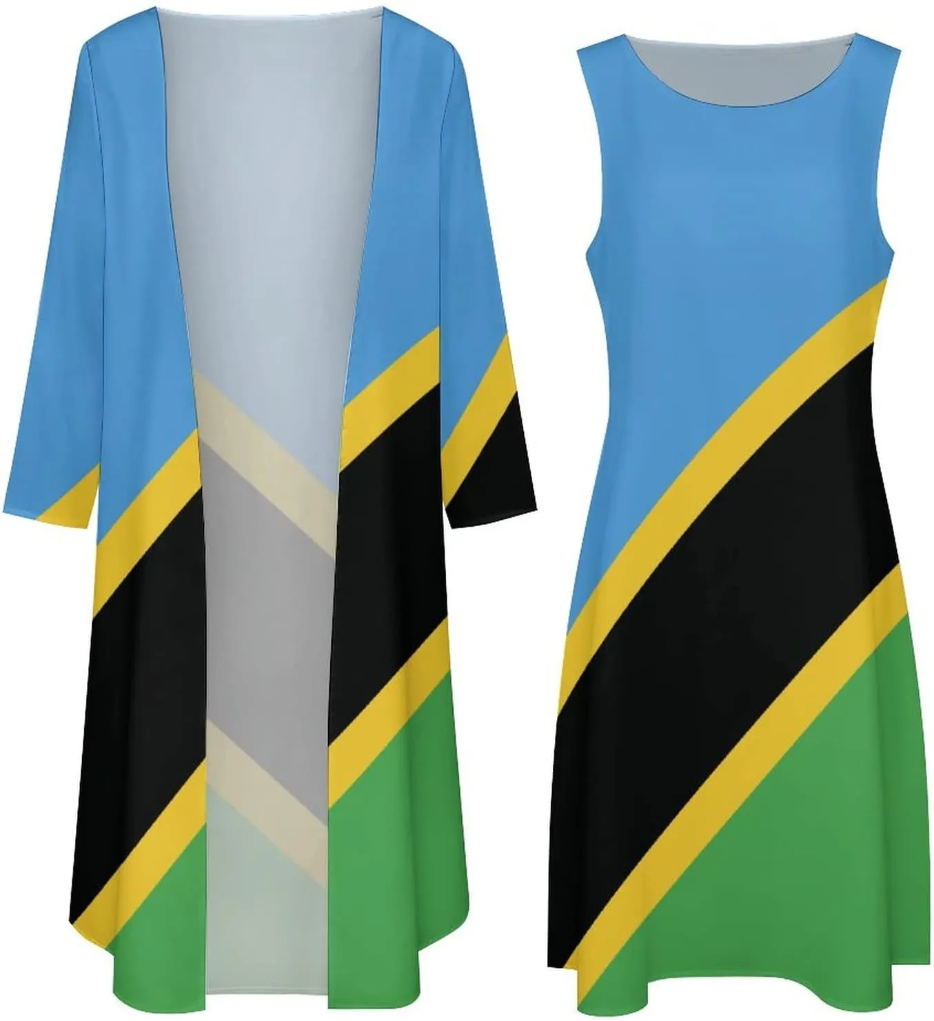 TAIZIYEAH Dress Suit Elegant Casual Long Dress Tanzania Flag Girls Summer Sunshine Beach Skirts for Womens XL