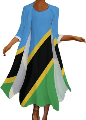 TAIZIYEAH Dress Suit Elegant Casual Long Dress Tanzania Flag Girls Summer Sunshine Beach Skirts for Womens XL