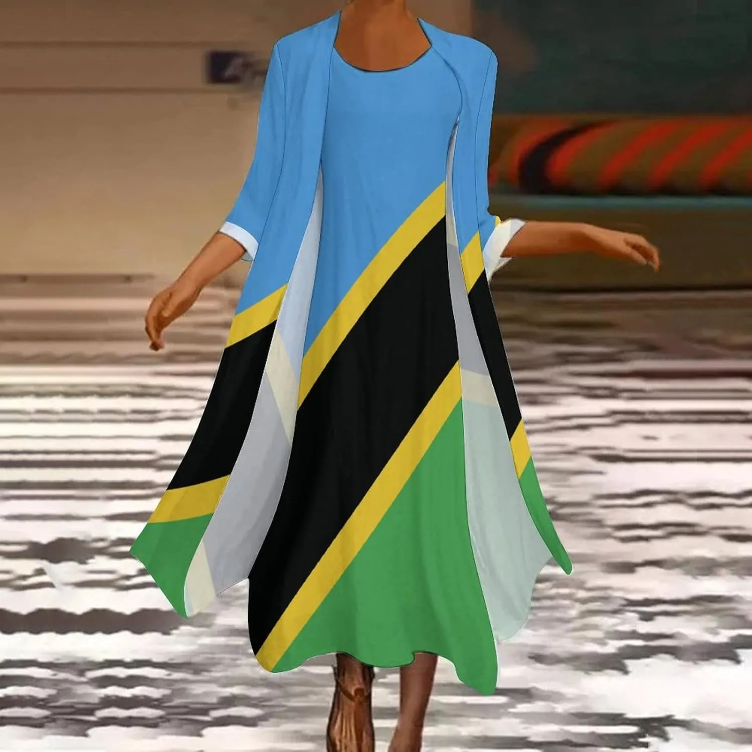 TAIZIYEAH Dress Suit Elegant Casual Long Dress Tanzania Flag Girls Summer Sunshine Beach Skirts for Womens XL