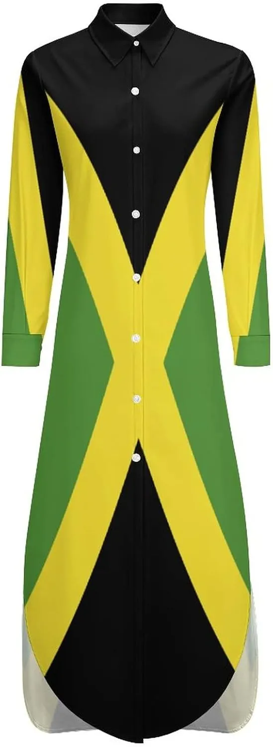 TAIZIYEAH Jamaican Flag Elegant Casual Long Dress Jamaican Flag Girls Summer Sunshine Beach Skirts for Womens 2XL