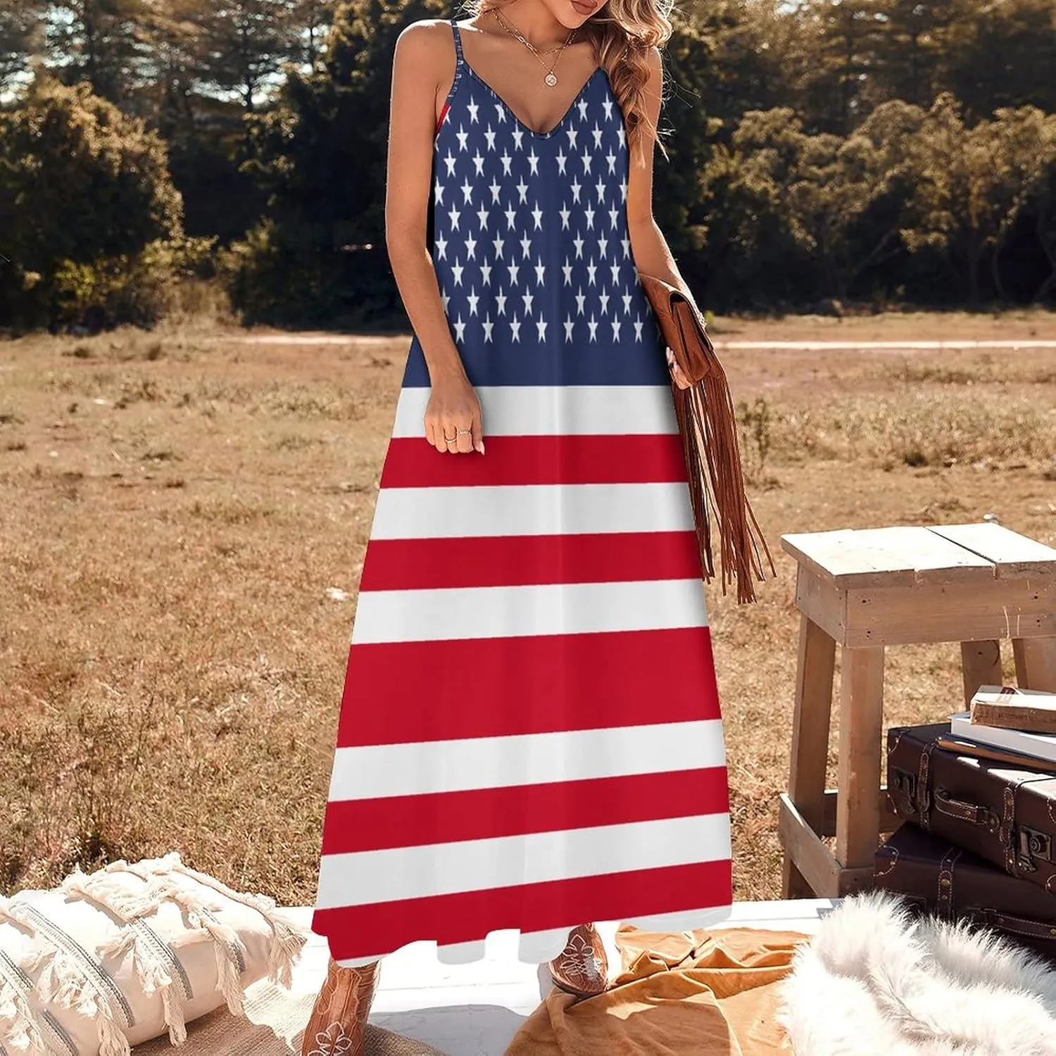 TAIZIYEAH Long Dress American Flag Women's Summer Casual Loose Dress Long Dress Short Sleeve for Girls Fashion Skirts 3XL