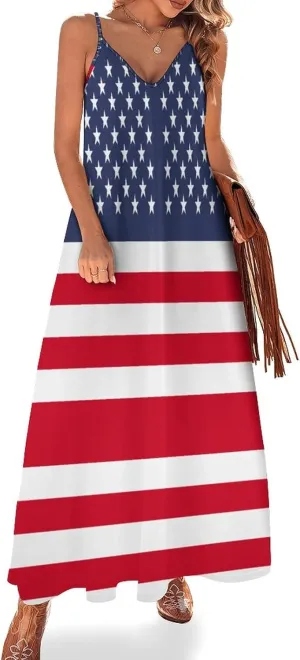 TAIZIYEAH Long Dress American Flag Women's Summer Casual Loose Dress Long Dress Short Sleeve for Girls Fashion Skirts 3XL