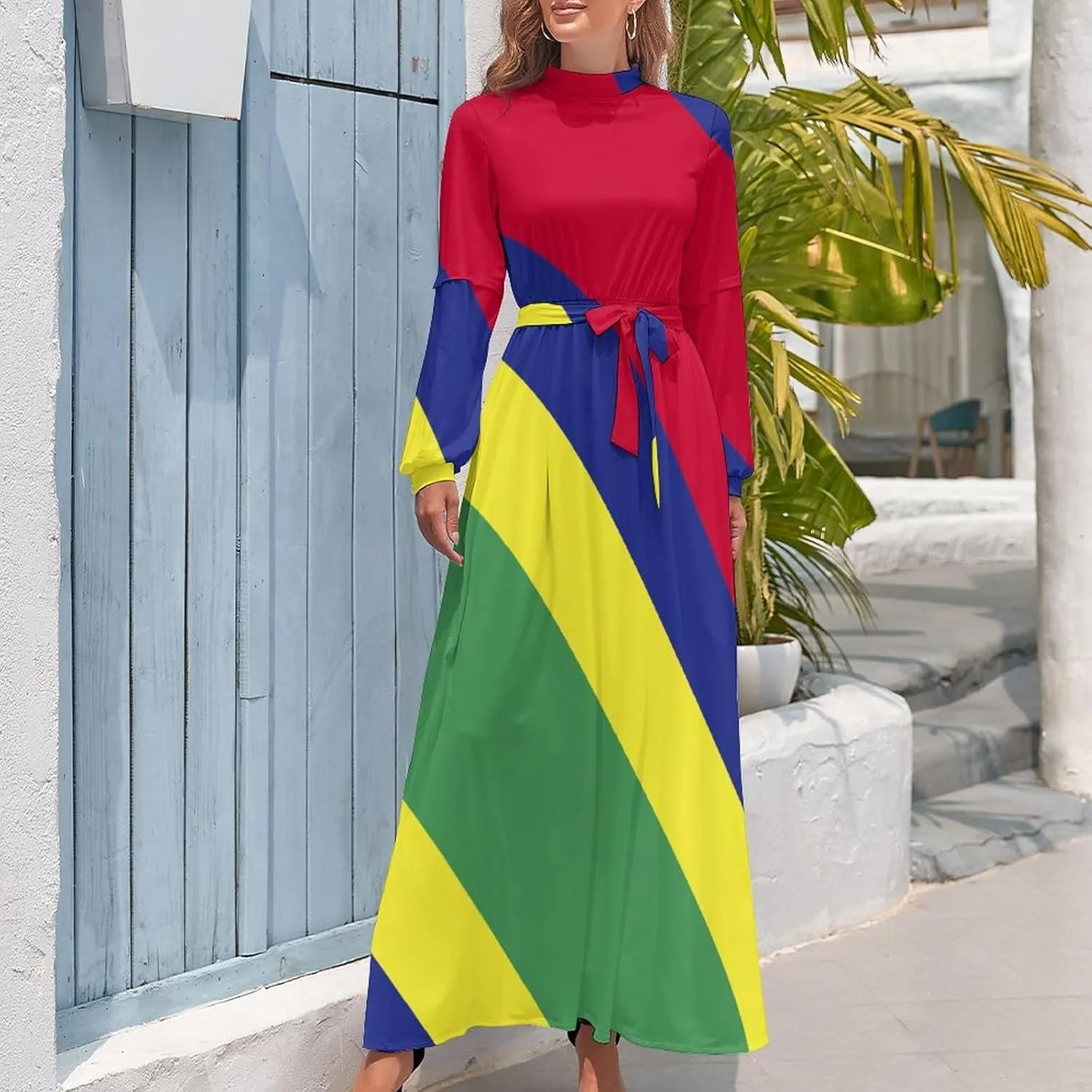 TAIZIYEAH Long Dress Elegant Casual Long Dress Mauritius Flag Girls Summer Sunshine Beach Skirts for Womens M