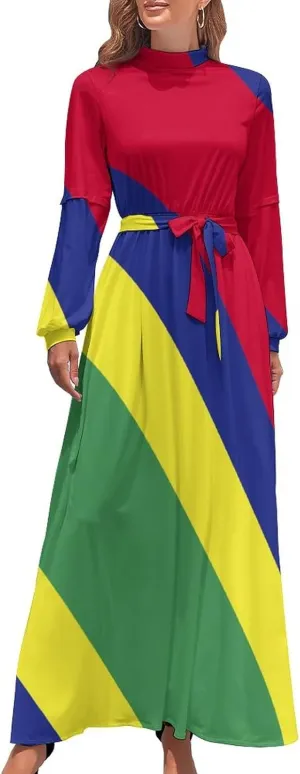 TAIZIYEAH Long Dress Elegant Casual Long Dress Mauritius Flag Girls Summer Sunshine Beach Skirts for Womens M