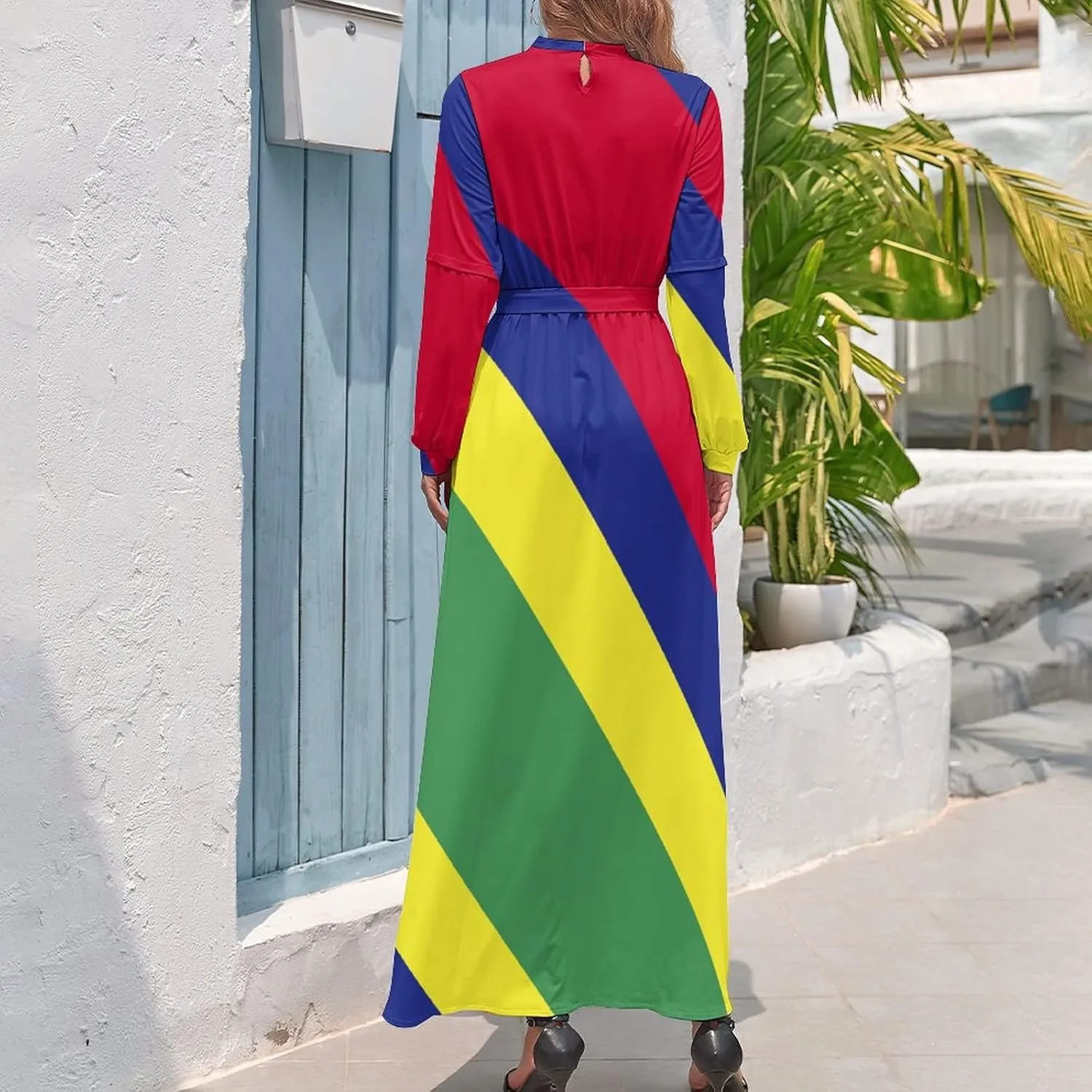TAIZIYEAH Long Dress Elegant Casual Long Dress Mauritius Flag Girls Summer Sunshine Beach Skirts for Womens M