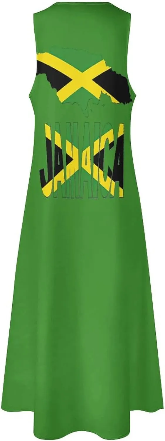 TAIZIYEAH Long Dress Jamaica Flag Women's Summer Casual Loose Dress Long Dress Short Sleeve for Girls Fashion Skirts S