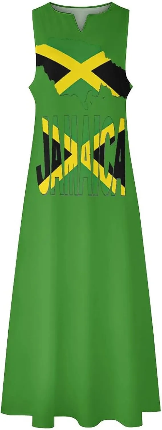 TAIZIYEAH Long Dress Jamaica Flag Women's Summer Casual Loose Dress Long Dress Short Sleeve for Girls Fashion Skirts S